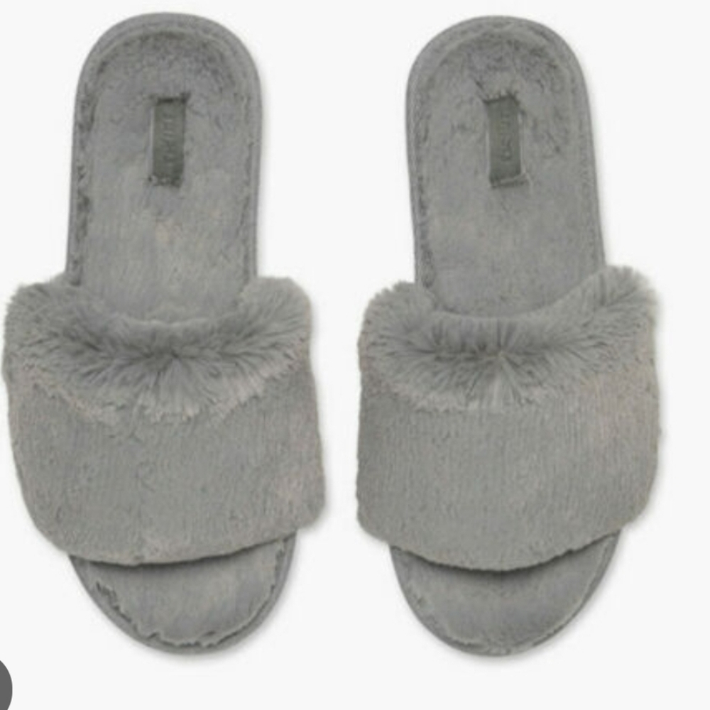 NWOB SKIMS Fuzzy Faux Fur Slide Slippers Womens 35 (4.5/5 US) Grey Plush